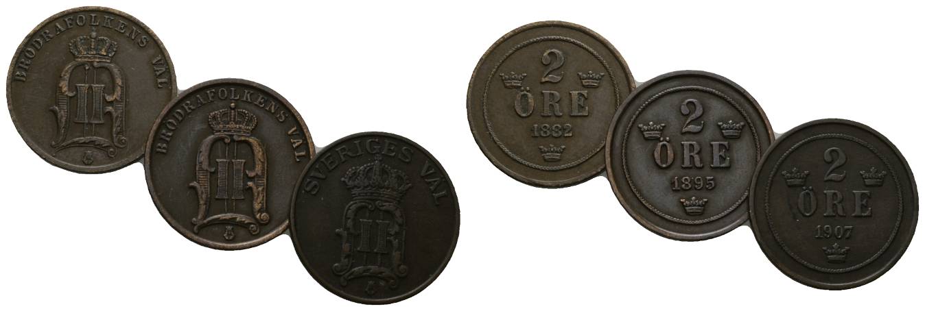  Schweden, 3 Kleinmünzen 1882/1895/1907   