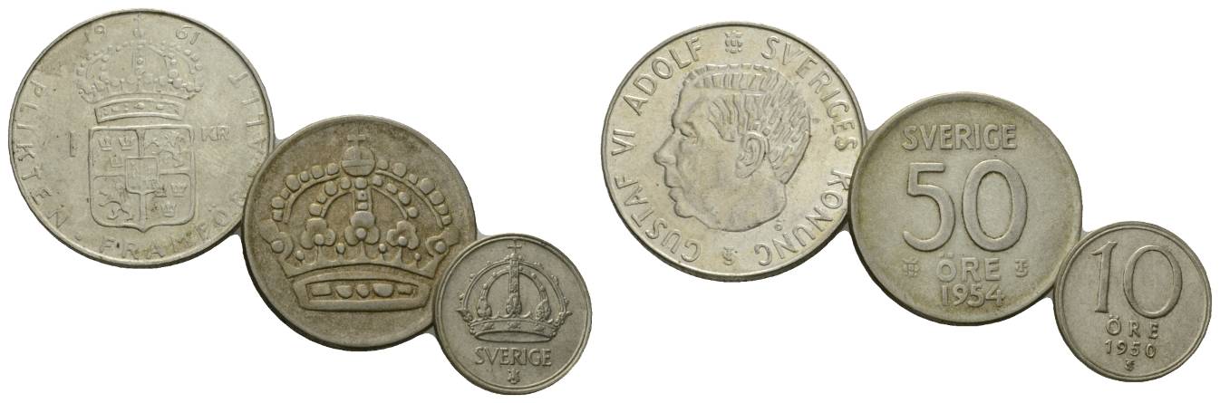  Schweden, 3 Kleinmünzen 1950/1954/1961   