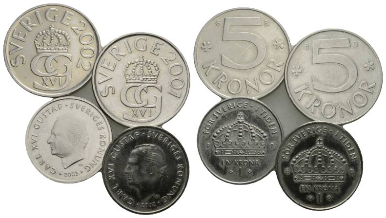  Schweden, 4 Kleinmünzen 2002   