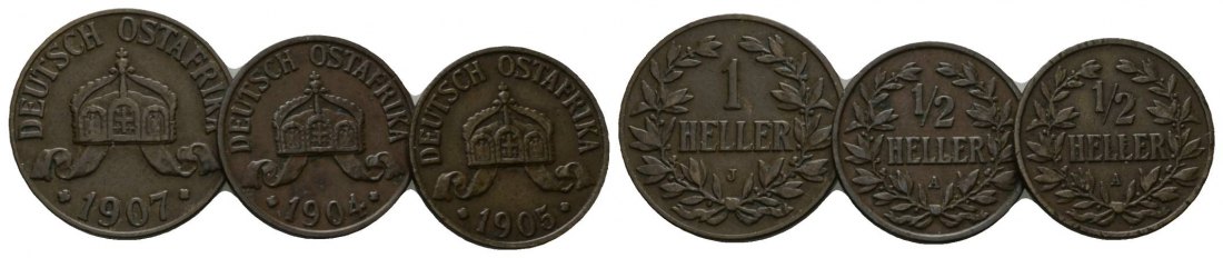  Deutsch Ostafrika: 3 Kleinmünzen 1904/1905/1907   