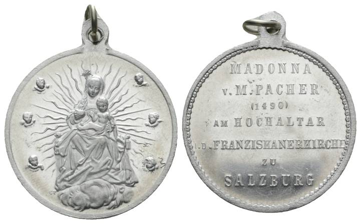  Salzburg; Amulette - Pilgeramulette, 1 Stück; tragbar, Alu; 2,64 g; Ø 28,3 mm   