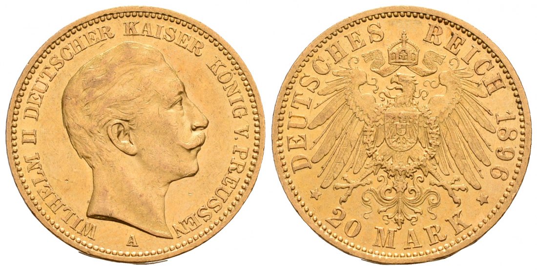 PEUS 6185 Kaiserreich - Preußen 7,16 g Feingold. Wilhelm II. (1888 - 1918) 20 Mark GOLD 1896 A Sehr schön