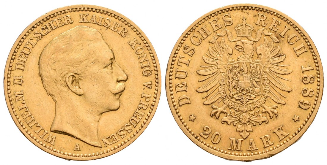 PEUS 6186 Preußen - Kaiserreich 7,16 g Feingold. Wilhelm II. (1888 - 1918) 20 Mark GOLD 1889 A Sehr Schön