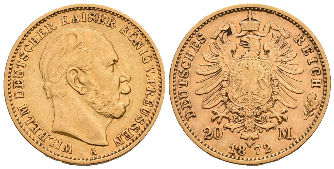 PEUS 6193 Kaiserreich - Preußen 7,16 g Feingold. Wilhelm I. (1861 - 1888) 20 Mark GOLD 1872 A Berlin Sehr schön