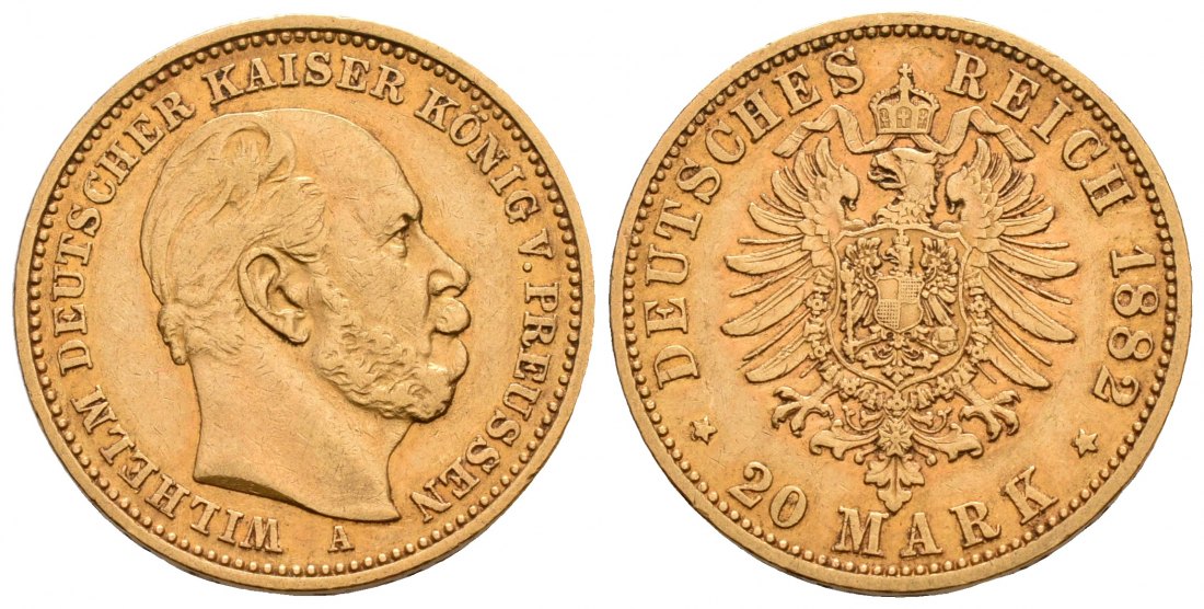 PEUS 6194 Preußen - Kaiserreich 7,16 g Feingold. Wilhelm I. (1861 - 1888) 20 Mark GOLD 1882 A Berlin Sehr Schön