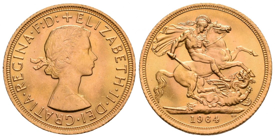 PEUS 6198 Grossbritannien 7,32 g Feingold. Elizabeth II. (1952 - heute) Sovereign GOLD 1964 Kl. Kratzer, vorzüglich +