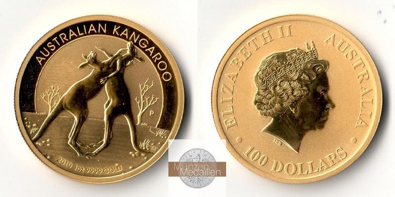 Australien  100 Dollar MM-Frankfurt Feingold: 31,1g Känguru 2010 