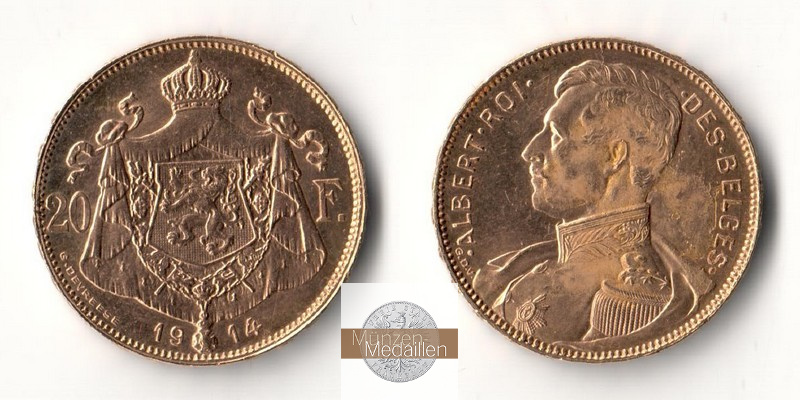 Belgien MM-Frankfurt Feingold: 5,81g 20 Francs 1914 