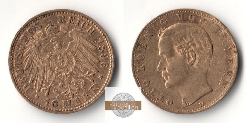 Bayern, Kaiserreich  10 Mark MM-Frankfurt Feingold: 3,58g Otto 1886-1913 1896 D 