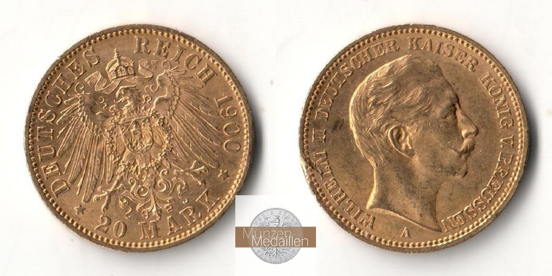Preussen, Königreich Wilhelm II. MM-Frankfurt Feingold: 7,16g 20 Mark 1900 A 
