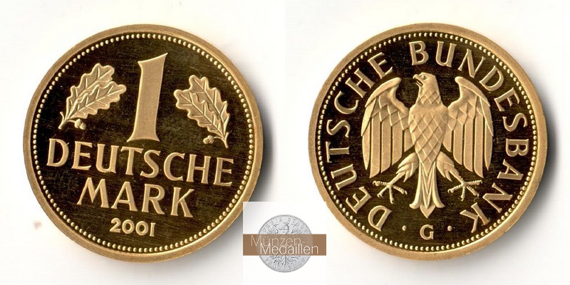 BRD  1 Mark  2001 G MM-Frankfurt Feingold: 12g Goldene Abschiedsprägung der Deutschen Bundesbank 