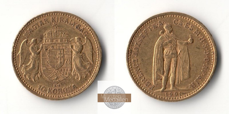 Ungarn MM-Frankfurt Feingold: 3,05g 10 Kronen 1901 