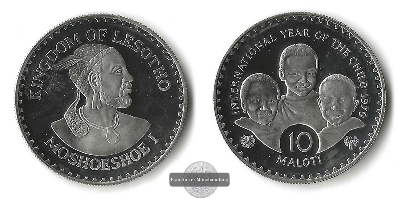 Lesotho,  10 Maloti  1979 Jahres des Kindes FM-Frankfurt  Feinsilber: 26,16g   