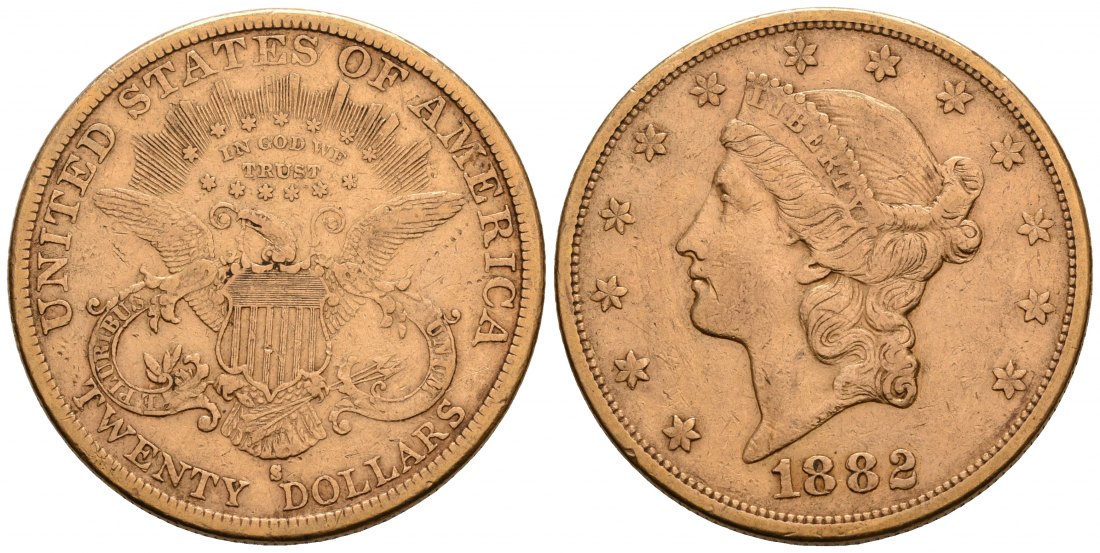 PEUS 6207 USA 30,1 g Feingold. Coronet Head 20 Dollars GOLD 1882 S Kratzer, Sehr schön