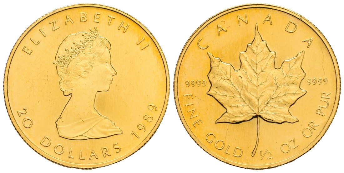 PEUS 6209 Kanada 15,55 g Feingold. Maple Leaf 20 Dollars GOLD 1/2 Unze 1989 Kl. Kratzer, Vorzüglich