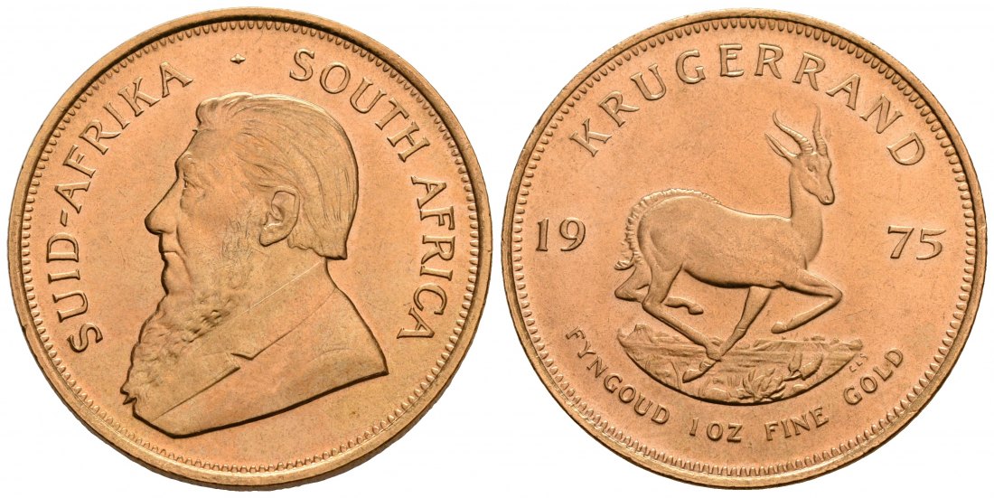 PEUS 6212 Süd-Afrika 31,1 g Feingold Krügerrand GOLD Unze 1975 Kl. Kratzer, Fast Stempelglanz