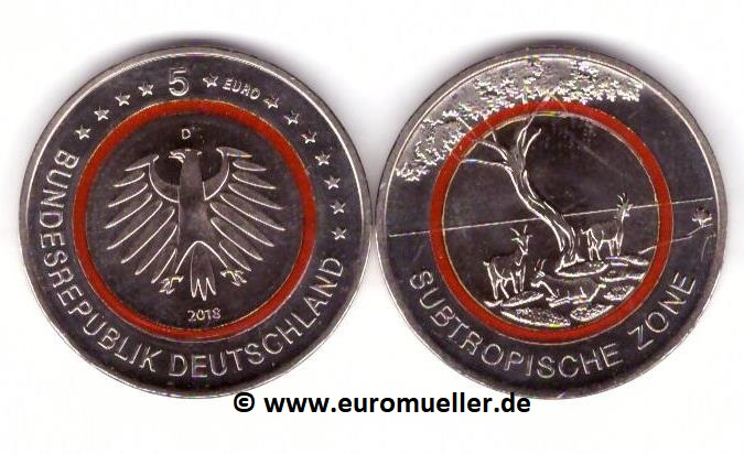 Deutschland 5 Euro Gedenkmünze 2018...Subtropische Zone...D   