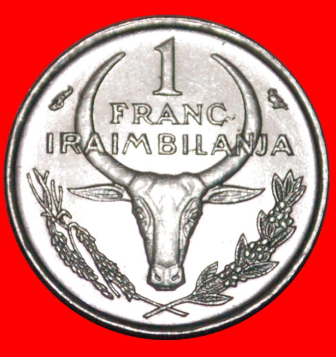  * FRANCE: MADAGASCAR ★ 1 FRANC 1965 FLOWER AND OX! LOW START ★ NO RESERVE!   