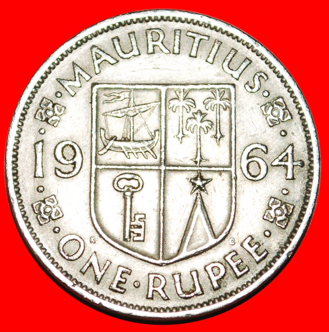  * SCHIFF: MAURITIUS ★ 1 RUPEE 1964 UNGEWÖHNLICH! OHNE VORBEHALT!   