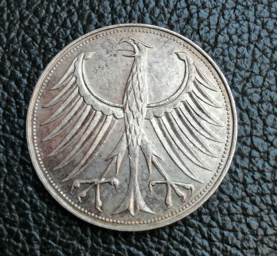  5 Mark Silberadler 1958 F Jaeger 387 XL Bild (Silber 7 gramm fein)   