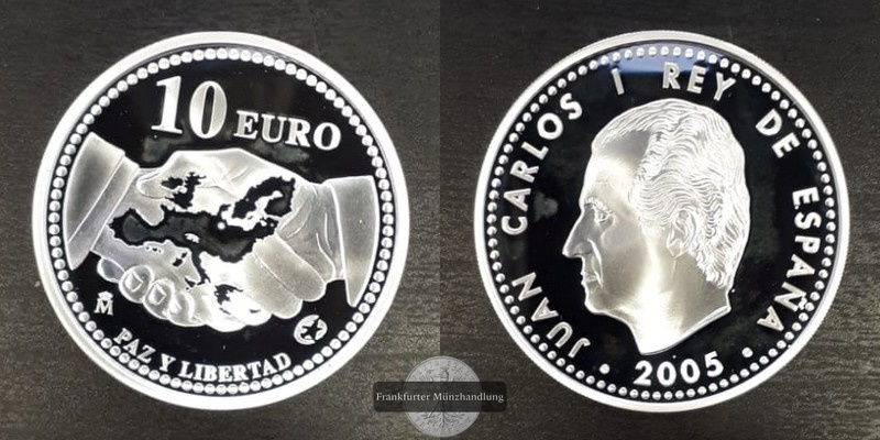  Spanien,  10 Euro 2004  Peace and Liberty in Europe  FM-Frankfurt    Feisilber: 24,98g   