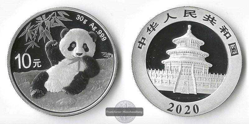  China,  10 Yuan  2020  Panda  FM-Frankfurt  Feinsilber: 30g   