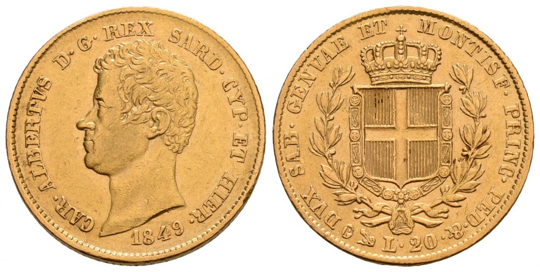 PEUS 6225 Italien 5,81 g Feingold. Karl Albert (1831 - 1849) 20 Lire GOLD 1849 P Genua Sehr schön