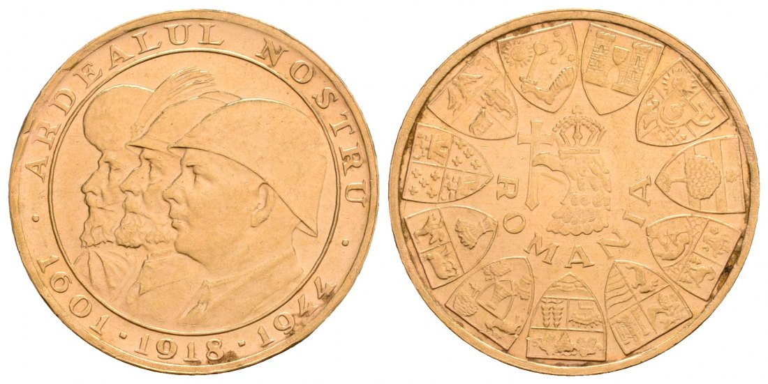 PEUS 6235 Rumänien 5,9 g Feingold. Wiedereingliederung Siebenbürgens 20 Lei GOLD 1944 Kl. Kratzer, Vorzüglich