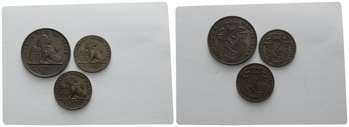  Belgien; Cu 3 Kleinmünzen   