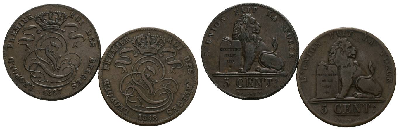  Belgien; 2 Kleinmünzen 1837/1848   