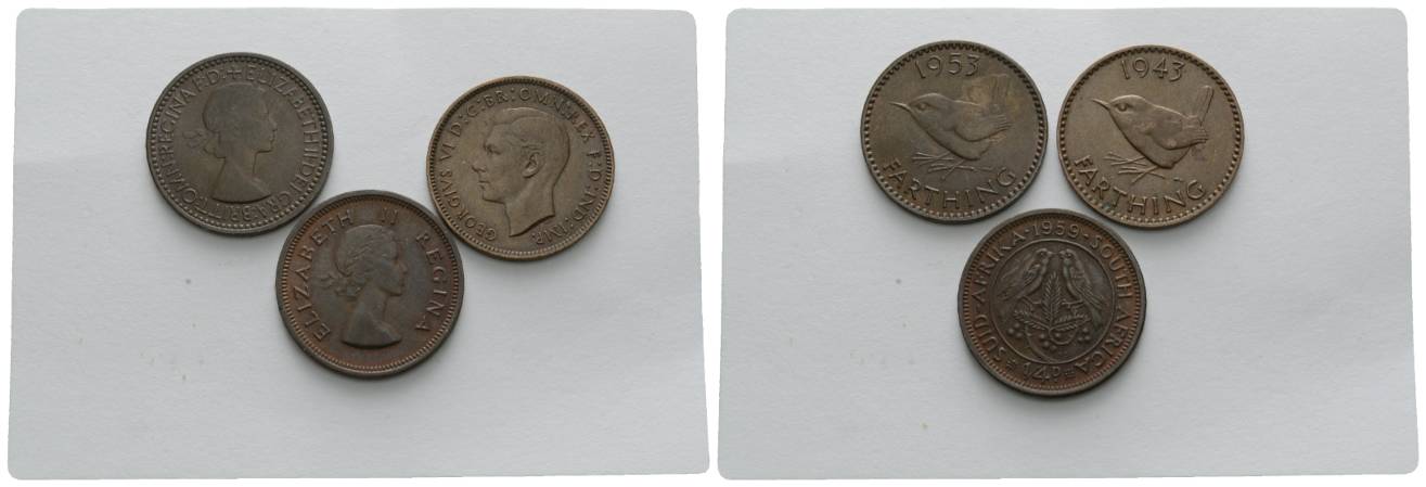  Großbritannien , 3 Cu Kleinmünzen, 1943/1953/1959   