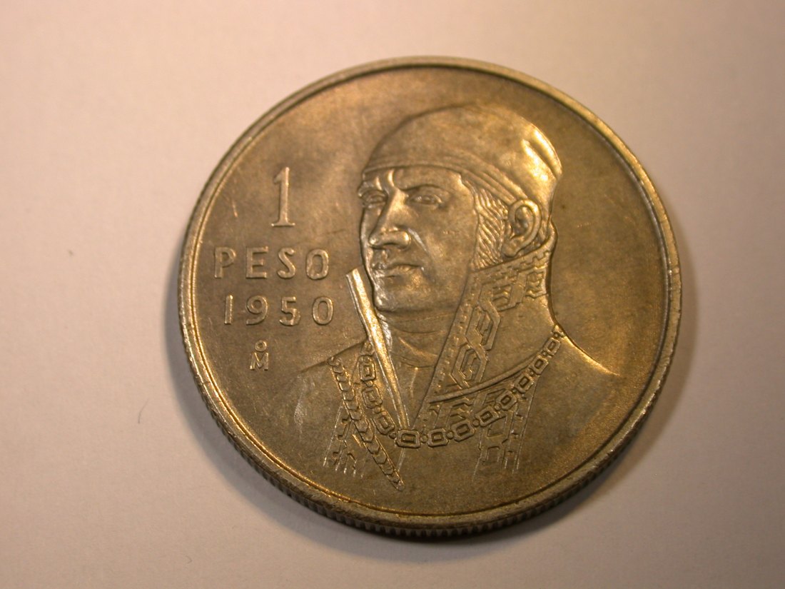 F13 Mexico 1 Peso 1950 in vz/vz-st Silber Originalbilder