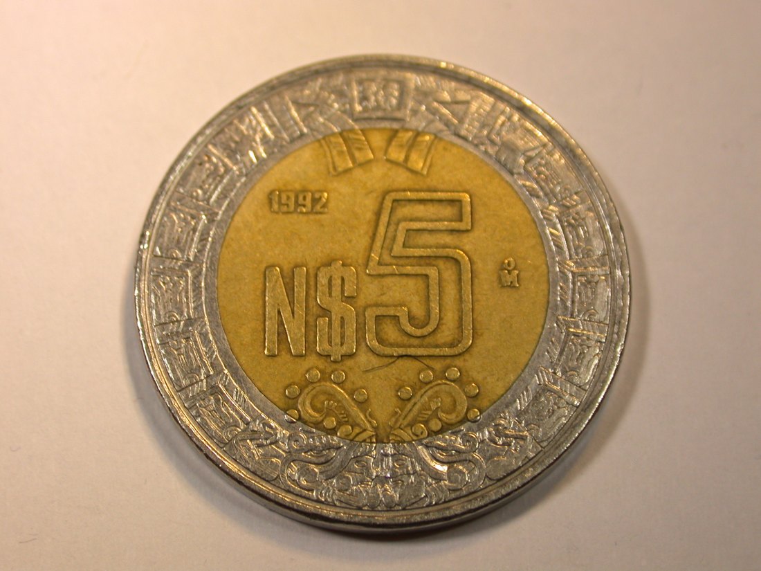  F13  Mexico  5 Neue Pesos 1992 in ss-vz   Originalbilder   