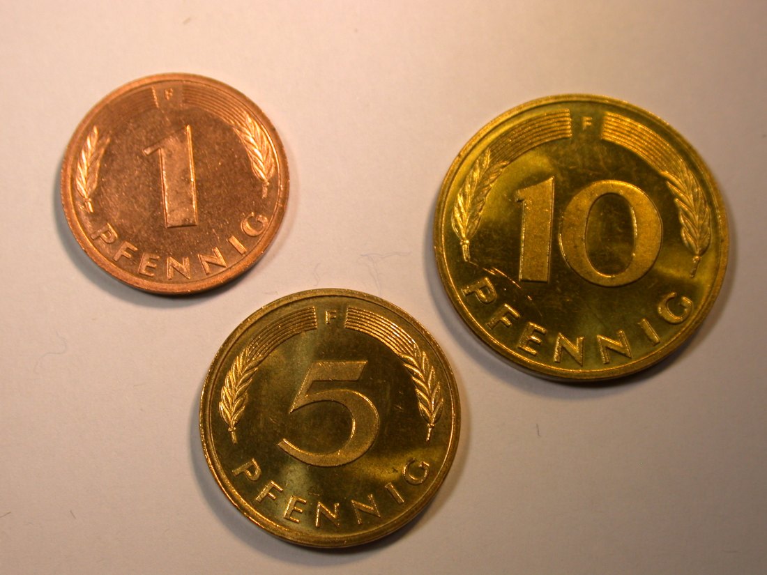 F13 BRD 1, 5 und 10 Pfennig 1984 F in f.st/ST Originalbilder