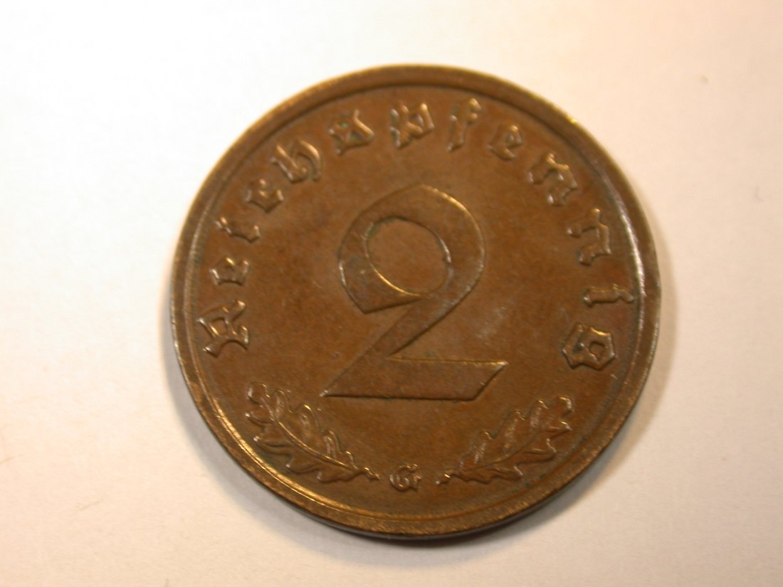 F13 3. Reich 2 Pfennig 1938 G in ss-vz Originalbilder