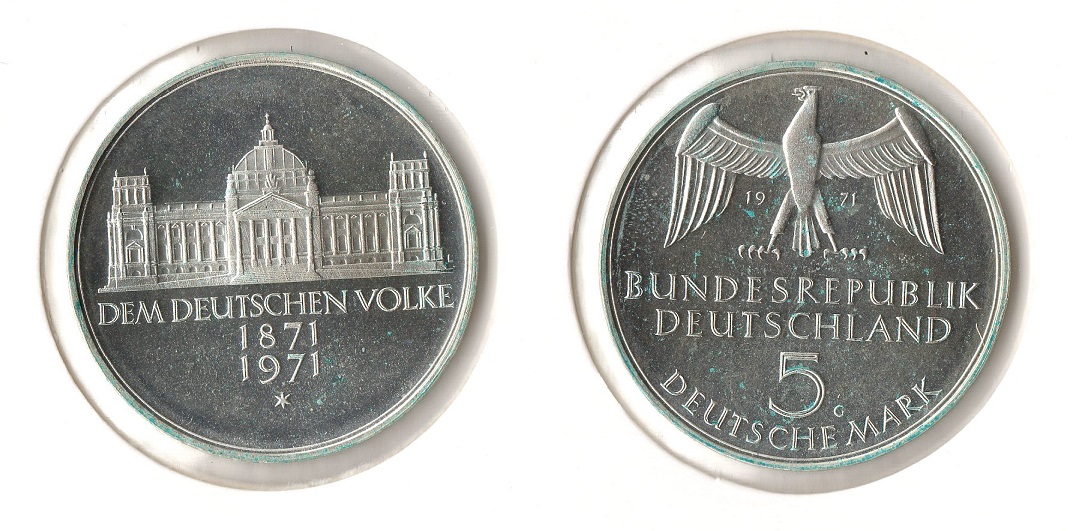  BRD 5 DM 1971 -G- Reichsgründung Unc./Stgl. Silber   