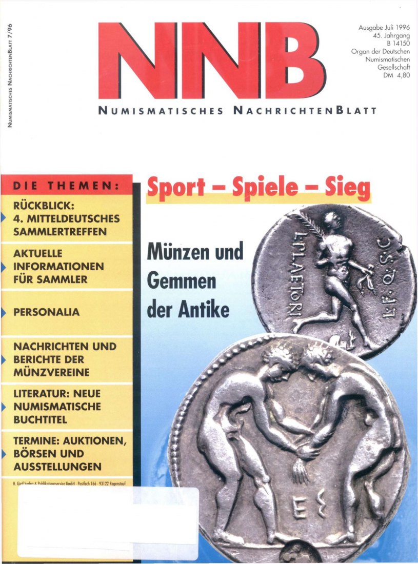  (NNB) Numismatisches Nachrichtenblatt 07/1996 ua Münzen und Gemmen der Antike.   