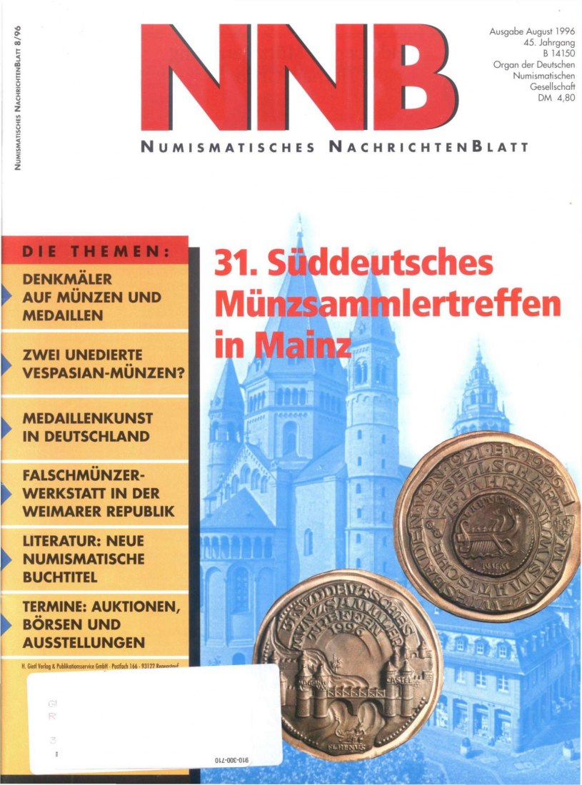  (NNB) Numismatisches Nachrichtenblatt 08/1996 Falschmünzer-Werkstatt aus der Zeit Weimarer Republik   