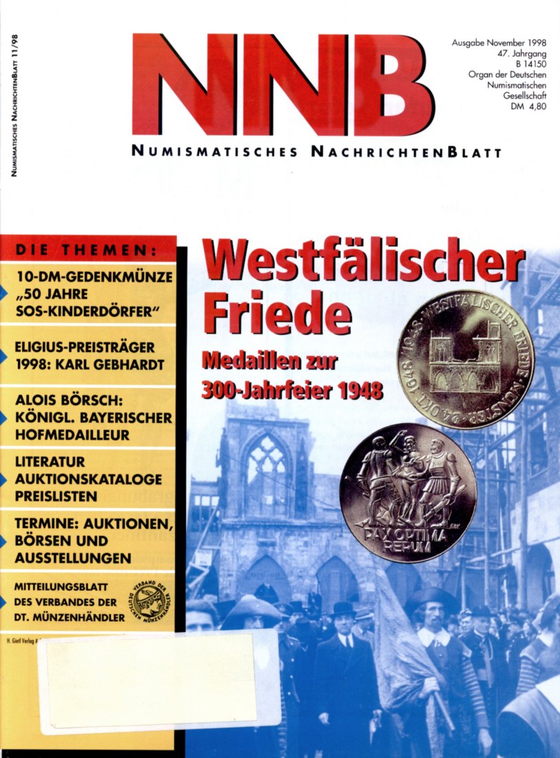  (NNB) Numismatisches Nachrichtenblatt 11/1998 Medaillen zur 300-Jahrfeier des Westfälischen Friedens   