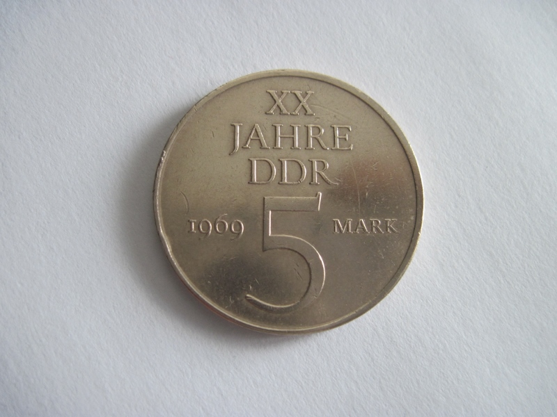  5 Mark 1969 Gedenkmünze XX 20 Jahre DDR  Materialprobe   