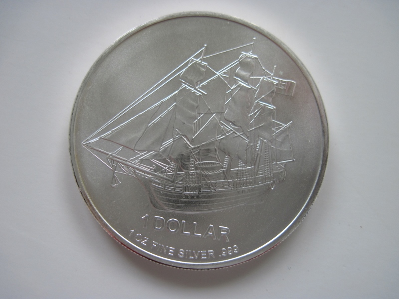  1 Dollar 2009 Cook Islands HMS Bounty, Segelschiff, Elizabeth II., Silber 999er   