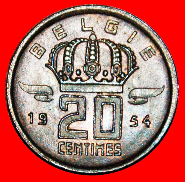  * HOLLÄNDISCH LEGENDE (1954-1960): BELGIEN ★ 20 CENTIMES 1954! OHNE VORBEHALT!   