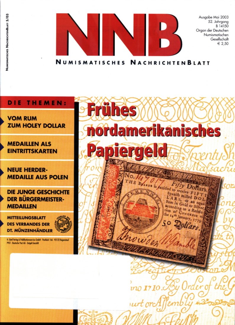  (NNB) Numismatisches Nachrichtenblatt 05/2003 ua. Frühes Papiergeld in Nordamerika   