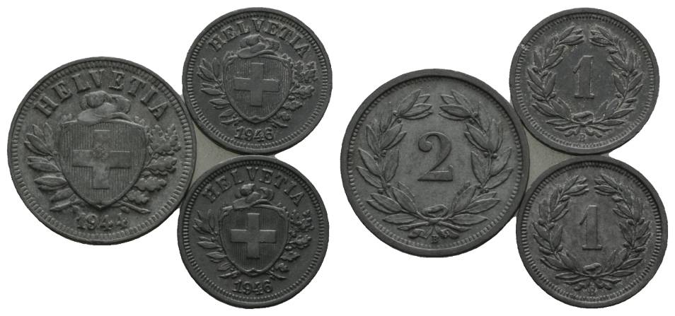  Schweiz, 3 Kleinmünzen 1944/1946/1946   