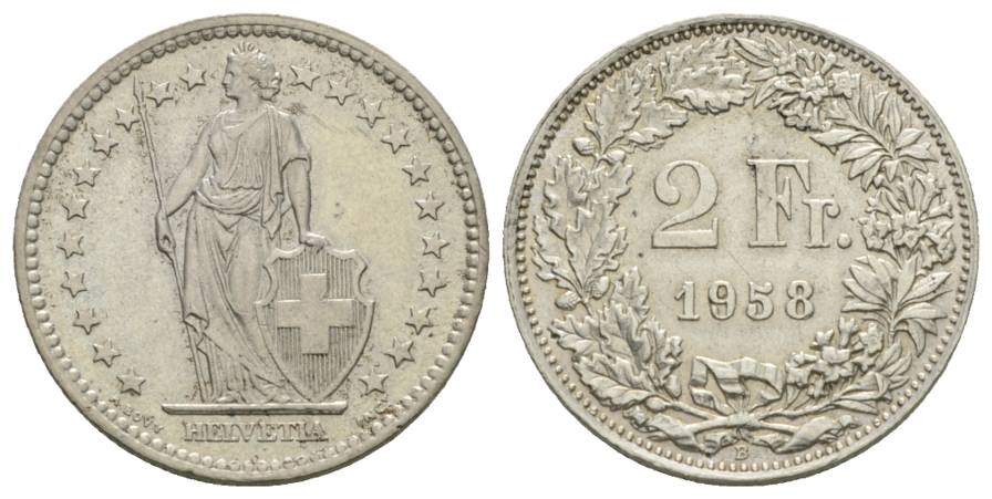  Schweiz, 1 Kleinmünze (2 Franc 1958)   