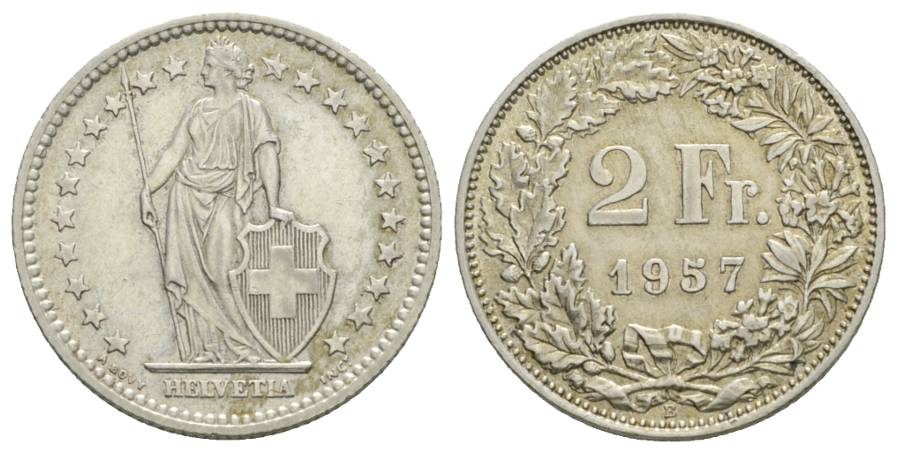  Schweiz, 1 Kleinmünze (2 Franc 1957)   