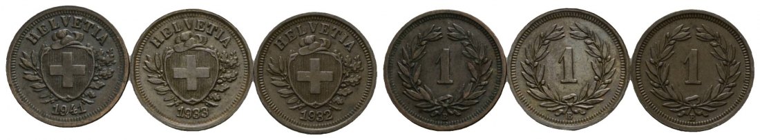  Schweiz, 3 Kleinmünzen 1941/1933/1932   