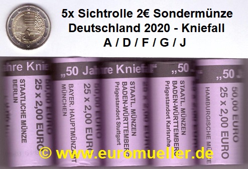 Deutschland 5 Rollen 2 Euro Gedenkmünze 2020...Kniefall   