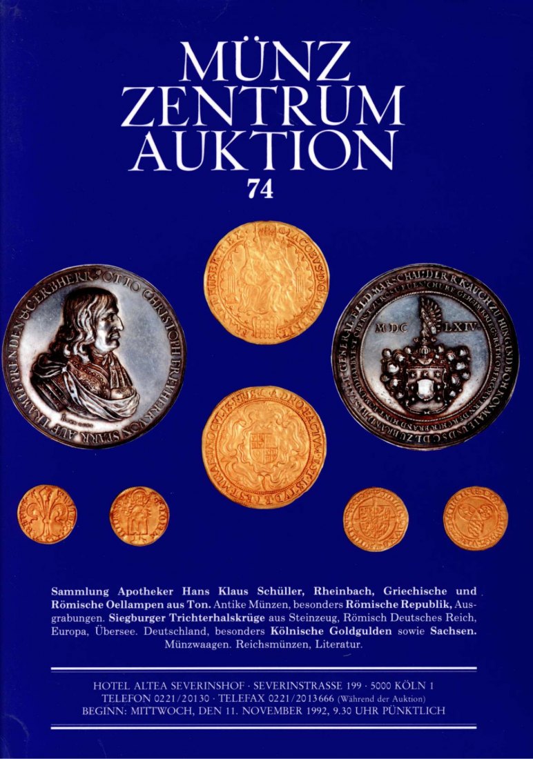  Münzzentrum (Köln) Auktion 74 (1992)  Sammlung Kölnische Goldgulden / Serie Sachsen / Sammlung Krüge   