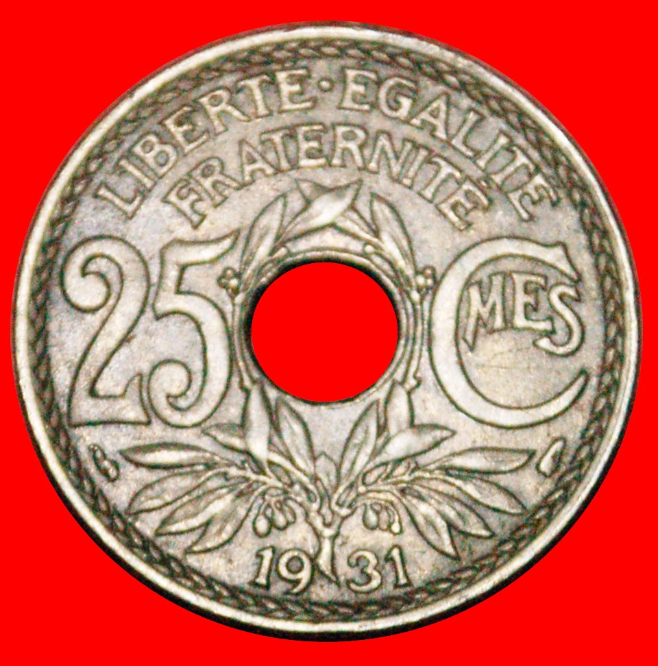 * III REPUBLIC (1870-1940): FRANCE ★ 25 CENTIMES 1931 NOT REEDED EDGE! LOW START ★ NO RESERVE!